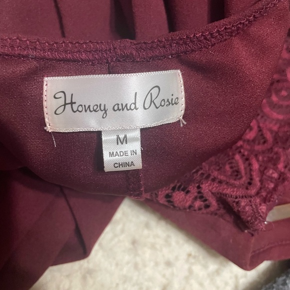 Honey and Rosie Burgundy Lace Detail Dress - Picture 3 of 3